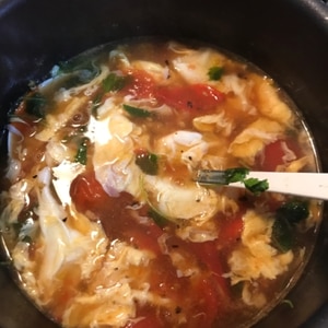 パクチーと卵のトマトスープ